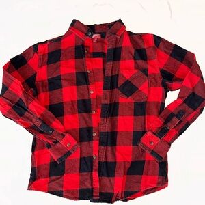 Red and Black Plaid Flannel Shirt | Unisex Men's